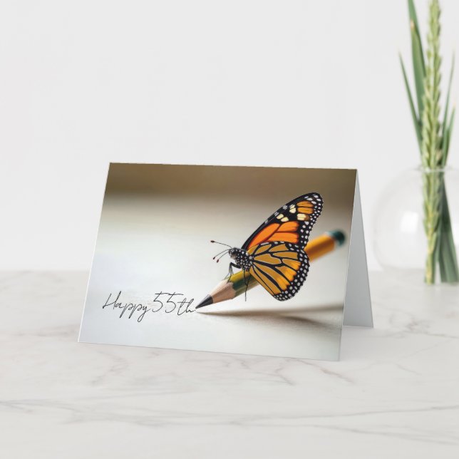 55th Birthday Monarch Butterfly On a Pencil Karte (Vorderseite)