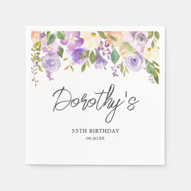 55th Birthday Party Purple Rose Floral Custom Serviette (Vorderseite)