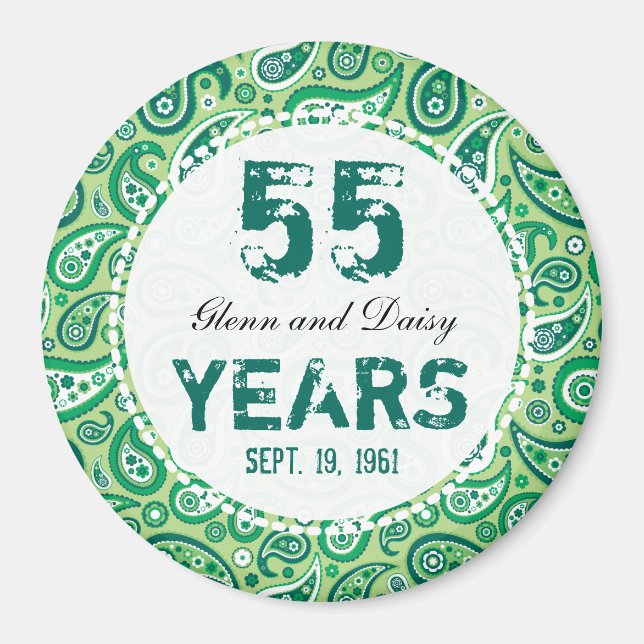 55th Emerald Wedding Annivers Paisley Pattern Magnet (Vorne)