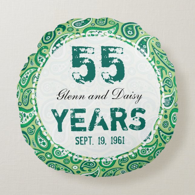 55th Emerald Wedding Annivers Paisley Pattern Rundes Kissen (Vorderseite)