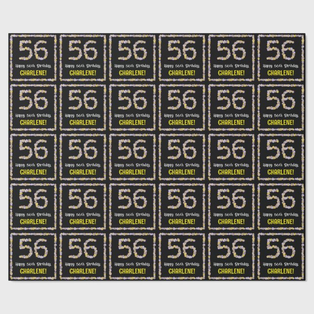 56. Geburtstag: Blumennummer, Individuelle Name, B Geschenkpapier (Saum)