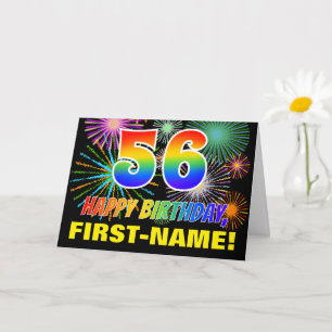 56. Geburtstag: Bold, Fun, Fireworks, Rainbow 56 Karte