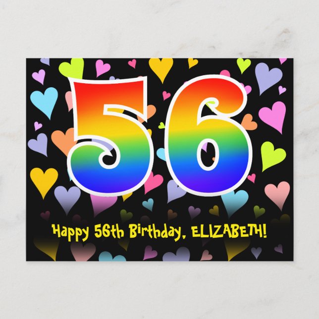 56. Geburtstag: Fun Hörmuster, Regenbogen 56 Postkarte (Vorderseite)