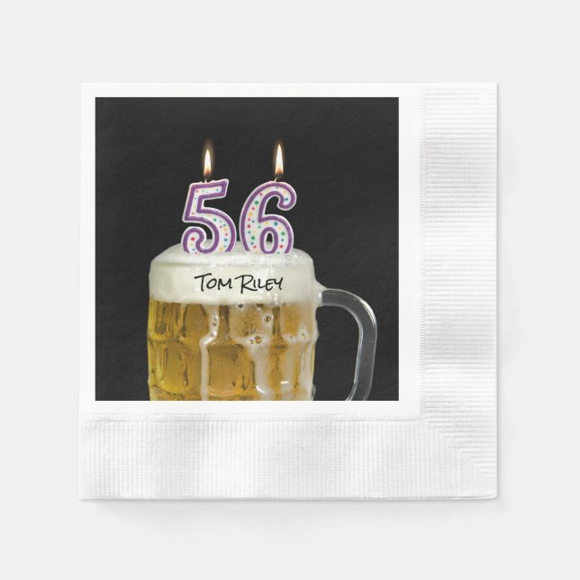 56. Geburtstag Kerzen in Bier Serviette (Vorderseite)