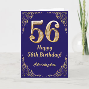 56. Geburtstag Navy Blue und Gold Glitzer Frame Karte
