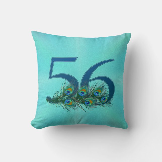 56. Geburtstag oder Jubiläum Pfauenfeder Kissen (Vorderseite)