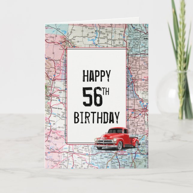 56. Geburtstag Red Retro Truck auf Karte (Vorderseite)