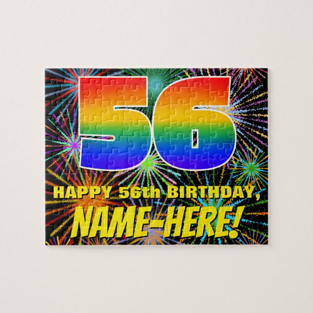 56. Geburtstag: Spaß, bunte feierliche Feuerwerke Puzzle (Horizontal)