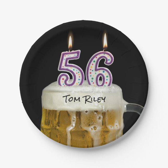 56. Geburtstagsbier mit Kerze Pappteller (Vorderseite)