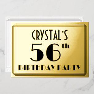 56. Geburtstagsfeier — Art Deco-Look „56“ + Name Folieneinladung