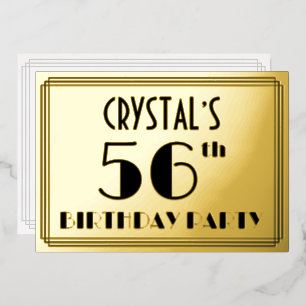 56. Geburtstagsparty — Art Deco Look "56" + Name Folieneinladung