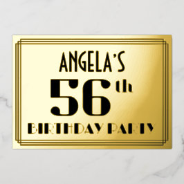 56. Geburtstagsparty: Art Deco Look "56" und Name Folieneinladung
