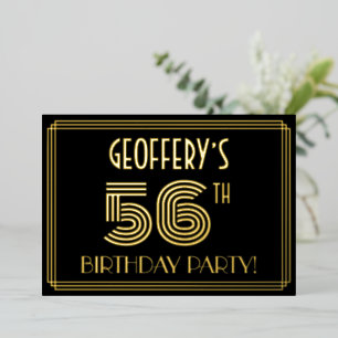 56. Geburtstagsparty — Art Deco Stil "56" + Name Folieneinladung
