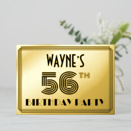 56. Geburtstagsparty — Art Deco Stil "56" & Name Folieneinladung