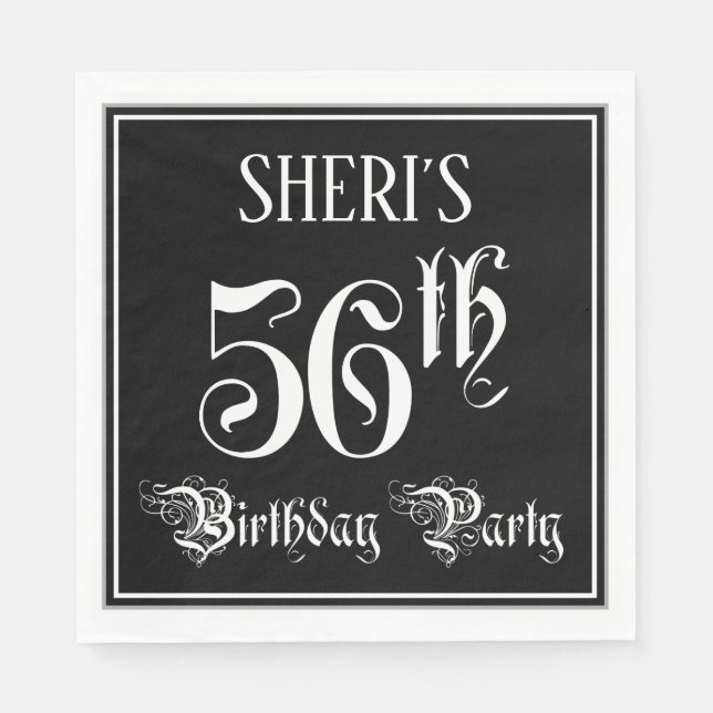 56. Geburtstagsparty — Extravagantes Script + Indi Serviette (Vorderseite)