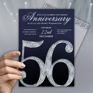 56. Jubiläum Diamant Silber Navy Blau Modern Einladung