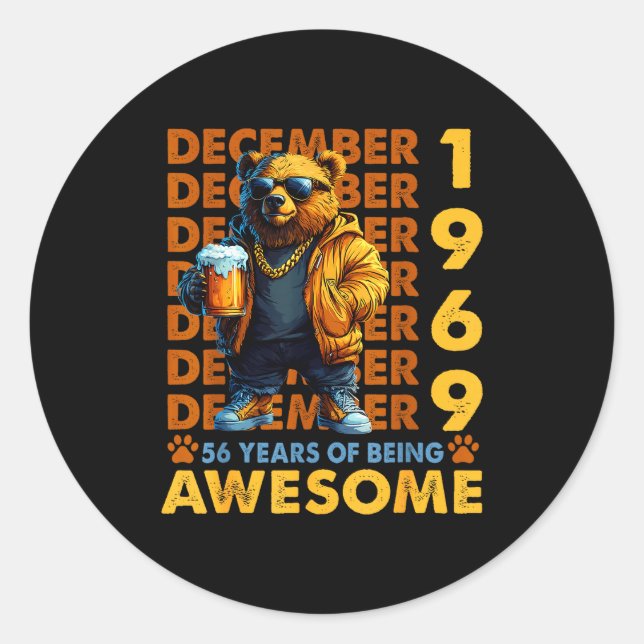 56th Birthday Bear Legends December 1969 56 Years  Runder Aufkleber (Vorderseite)