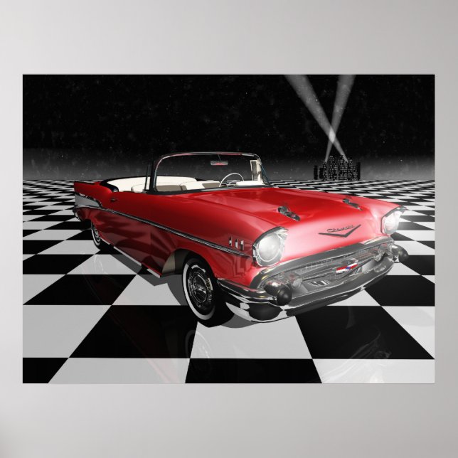 '57 Chevy on Checkerboard Poster (Vorne)