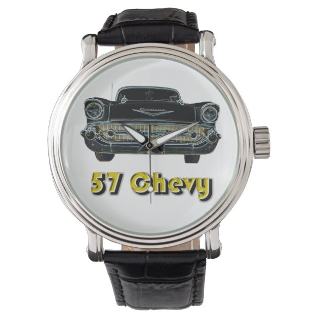 57 Chevy Vintag Lederstraffenüberwachung Armbanduhr (Vorderseite)
