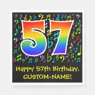 57. Geburtstag - Farbige Musiksymbole, Regenbogen Serviette