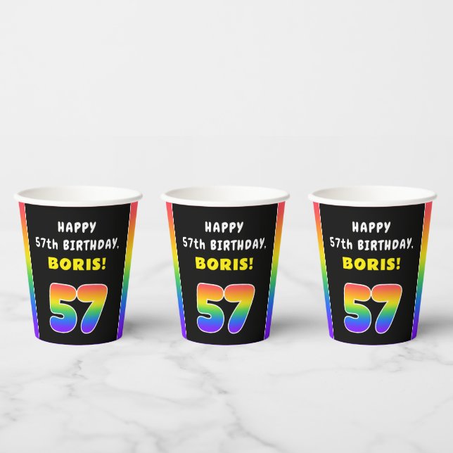 57. Geburtstag: Farbiger Regenbogen # 57, Individu Pappbecher (Multi)