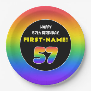 57. Geburtstag: Farbiger Regenbogen # 57, Individu Pappteller