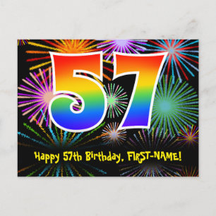 57. Geburtstag - Fun Fireworks Pattern + Rainbow 5 Postkarte