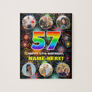 57. Geburtstag: Fun Rainbow #, Individuelle Name + Puzzle