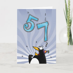 57. Geburtstag - Pinguin-Überraschungs-Karte Karte