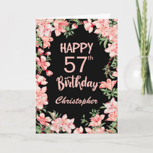 57. Geburtstag Pink Peach Wasserfarbe Schwarz Karte