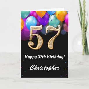 57. Geburtstag Schwarz und Gold farbige Ballons Karte