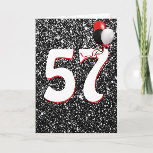 57. Geburtstagsballons auf Black Glitzer Card Karte