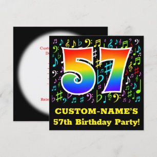 57. Geburtstagsfeier: Fun Music Symbols, Regenboge Einladung