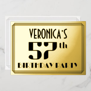 57. Geburtstagsparty: Art Deco Look "57" und Name Folieneinladung