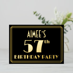 57. Geburtstagsparty: Art Deco Look "57", w/ Name Folieneinladung
