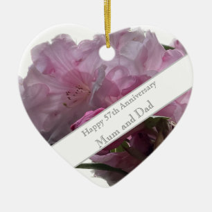 57. Hochzeitstag Rosa Rhododendron Keramik Ornament