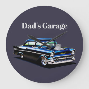 57er klassischer Muscle Car mit Blower Große Wanduhr