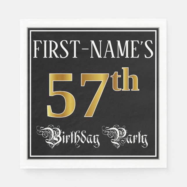 57th Birthday Party — Fancy Script, Faux Gold Look Serviette (Vorderseite)