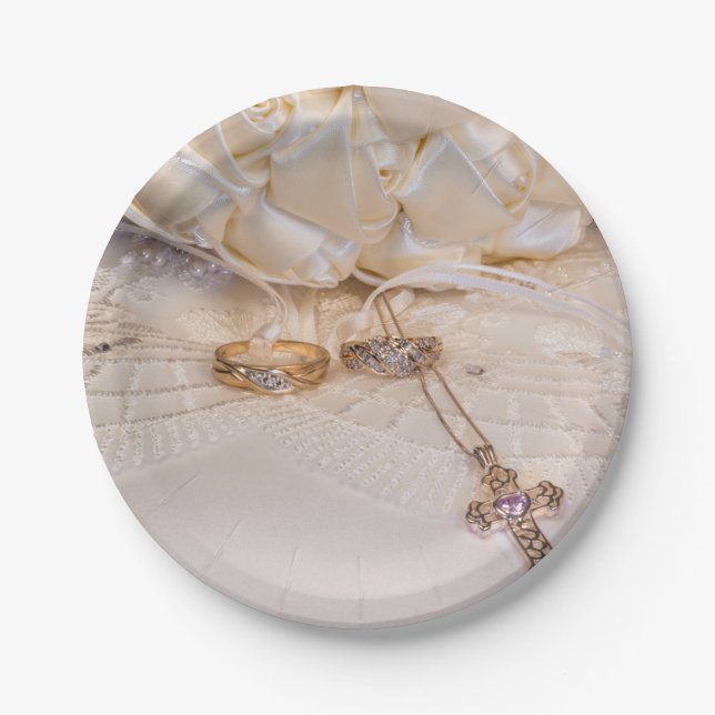 5807-Bouquet, Rings & Cross Pappteller (Vorderseite)