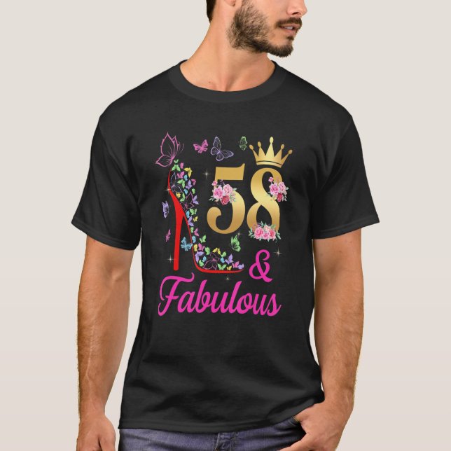 58 & Fabulous 58 Years Old 58 th Bday Butterflies  T-Shirt (Vorderseite)