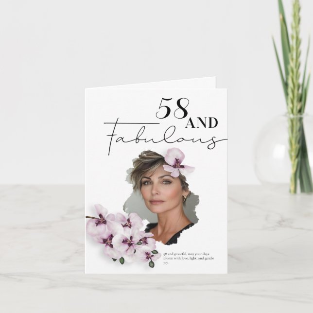 58 & Fabulous Orchid Photo Birthday Greeting Card Karte (Vorderseite)