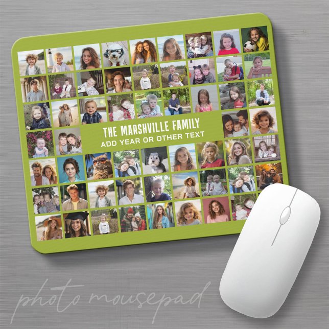 58 Foto-Collage-Raster mit Text - Grün Mousepad (Create a custom photo mousepad - makes a great great for family and friends!)