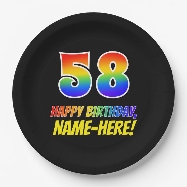 58. Geburtstag: Bold, Fun, Simple, Rainbow 58 Pappteller (Vorderseite)