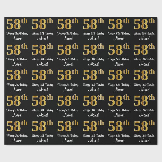 58. Geburtstag: Elegante Luxuriöse Imitats Gold Lo Geschenkpapier (Flach)