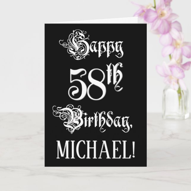 58. Geburtstag: Extravagant, Elegantes Script + In Karte (Orchidee)