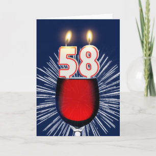 58. Geburtstag mit Wein und Kerzen Karte