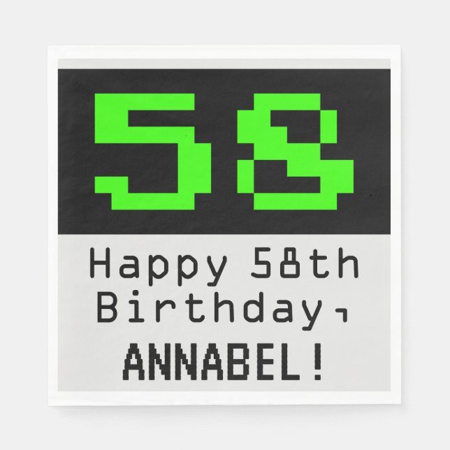 58. Geburtstag - Nerdy / Geeky Style "58" & Name Serviette (Vorderseite)