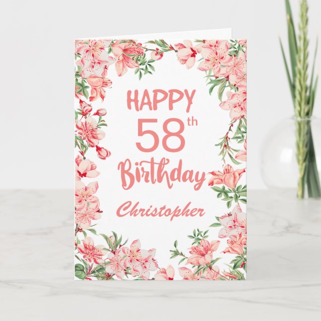 58. Geburtstag Pink Peach Peonies Aquarell Karte (Vorderseite)