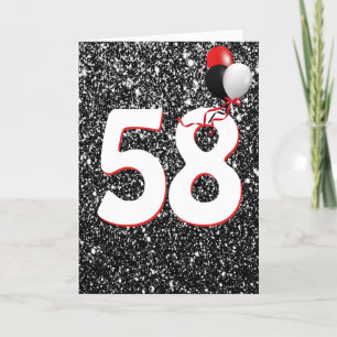 58. Geburtstagsballons auf Black Glitzer Card Karte