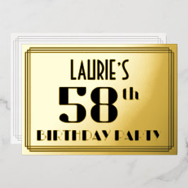 58. Geburtstagsparty: Art Deco Look "58" und Name Folieneinladung